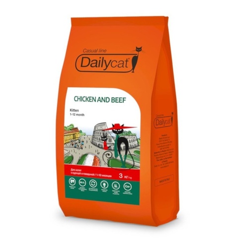 Dailycat Casual line Kitten Chicken and Beef сухой корм для котят с курицей и говядиной - 3 кг фото 1