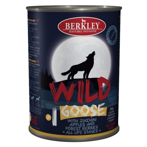 Влажный корм Berkley Adult Dog Wild №1 для взрослых собак с гусем, цукини, яблоками и лесными ягодами - 400 г фото 1