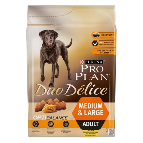 Сухой корм Purina Pro Plan Duo Delice для взрослых собак средних и крупных пород с курицей и рисом - 2,5 кг фото 1