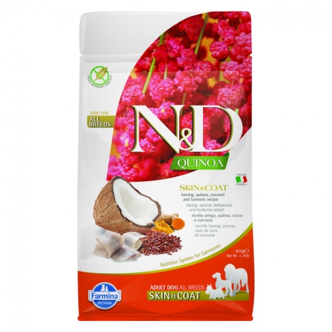Farmina N&D Dog GF Quinoa Skin & Coat сухой беззерновой корм для взрослых собак для кожи и шерсти с сельдью и киноа - 800 г фото 1
