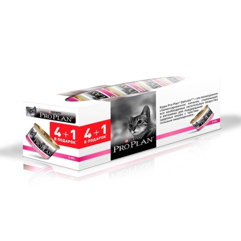 Влажный корм Pro Plan Delicate для кошек с чувствительным пищеварением с индейкой, промо-набор 4+1 - 85 г 425 г фото 1