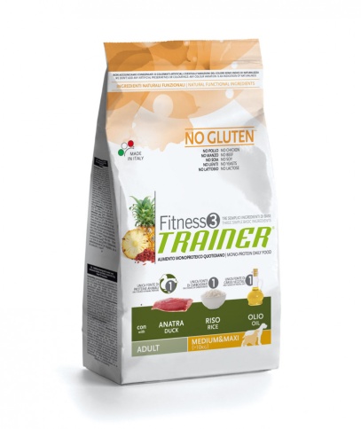 Trainer Fitness3 No Gluten Medium/Maxi Adult Duck and Rice на основе утки и риса 12,5 кг фото 1