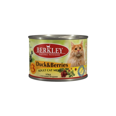 Berkley Adult Cat Menu Duck & Berries № 3 паштет для взрослых кошек с натуральным мясом утки с добавлением лесных ягод - 200 г фото 1