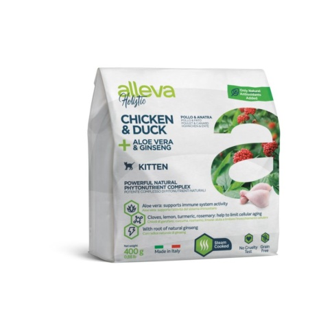 Alleva Holistic Kitten сухой корм для котят с курицей и уткой, алое вера и женьшенем - 400 г фото 1