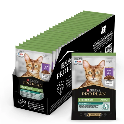 Влажный корм Purina Pro Plan Cat Adult NutriSavour Sterilised для стерилизованных кошек, с уткой в соусе, 85 г фото 1