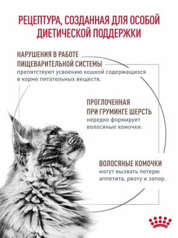 Сухой диетический корм Royal Canin Gastrointestinal Hairball для взрослых кошек, при волосяных комочках и нарушениях пищеварения, 350 г фото 2