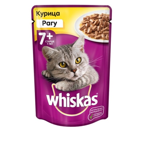 Whiskas паучи в форме рагу с мясом курицы для пожилых кошек старше 7 лет - 85 г фото 1