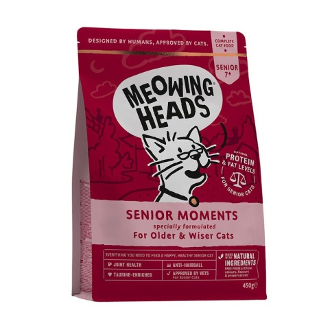 Сухой корм Meowing Heads Senior Moments для пожилых кошек старше 7 лет с лососем и яйцом - 450 г фото 1