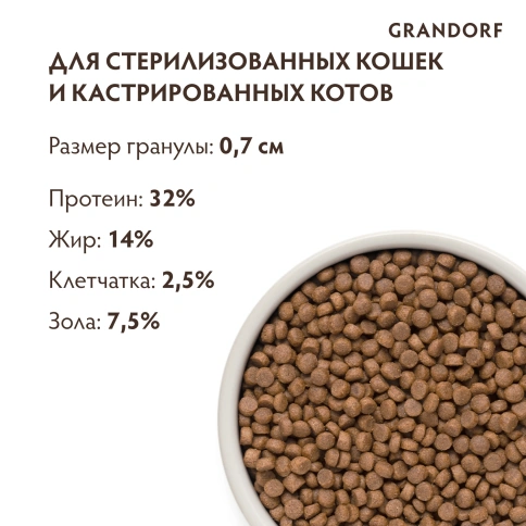 Сухой корм Grandorf 4 Meat Probiotic Sterilised Четыре вида мяса для стерилизованных кошек, 400 г фото 9