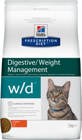 Hill's Prescription Diet w/d Digestive/Weight Management сухой диетический корм для кошек для поддержания оптимального веса при сахарном диабете курицей - 5 кг фото 1