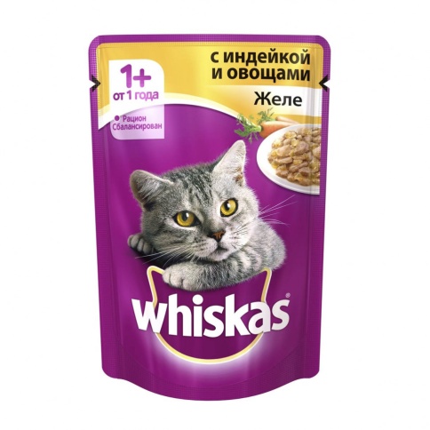 Whiskas паучи в форме желе индейки с овощами для взрослых кошек от 1 года - 85 г фото 1