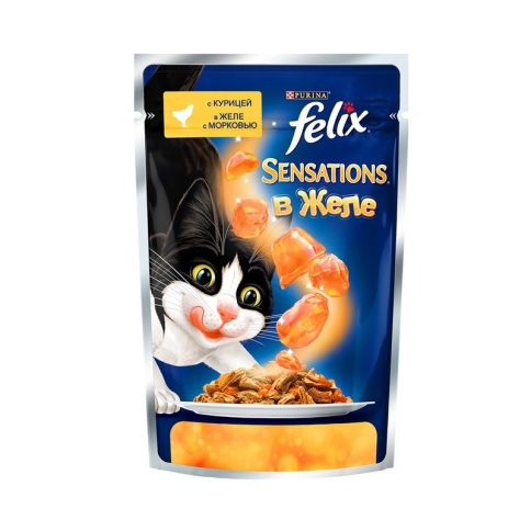 Паучи Felix Sensations для взрослых кошек с курицей и морковью в желе - 85 г фото 2