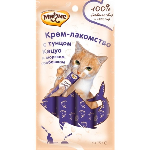 Крем-лакомство Мнямс для кошек с тунцом Кацуо и морским гребешком - 60 г фото 2