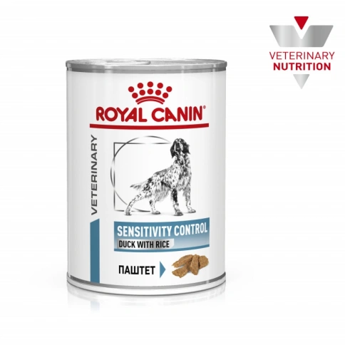 Диетический влажный корм Royal Canin Sensitivity Control для собак при пищевой аллергии или непереносимости, с уткой и рисом, паштет, банка, 410 г фото 1