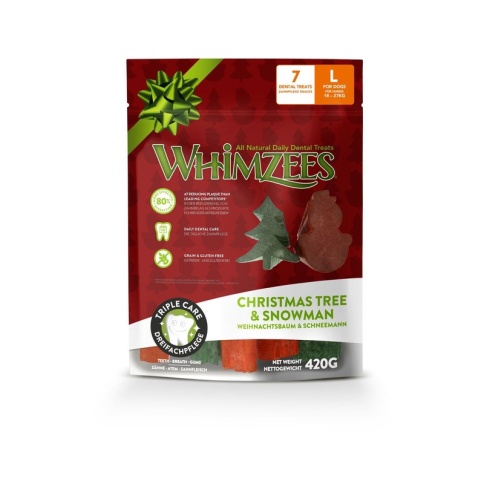Whimzees Новогодний Микс лакомство для собак елочки и снеговики L 7 шт 1 ш фото 1