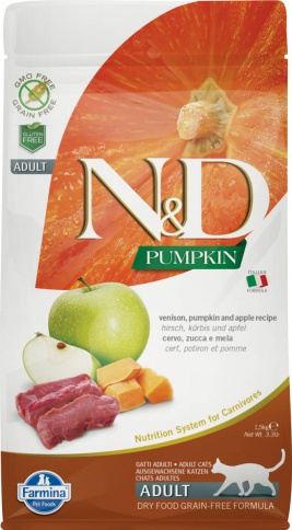Farmina N&D Cat Grain Free pumpkin venison корм для взрослых кошек с олениной, тыквой и яблоком 1,5 кг фото 1