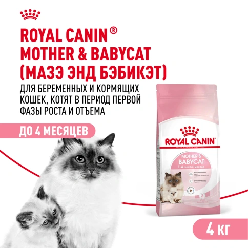 Сухой Корм Royal Canin  MOTHER AND BABYCAT (МАЗЕР ЭНД БЕБИКЭТ)Питание для котят в возрасте с 1 до 4 месяцев, а также беременных и лактирующих кошек, 4 кг фото 1