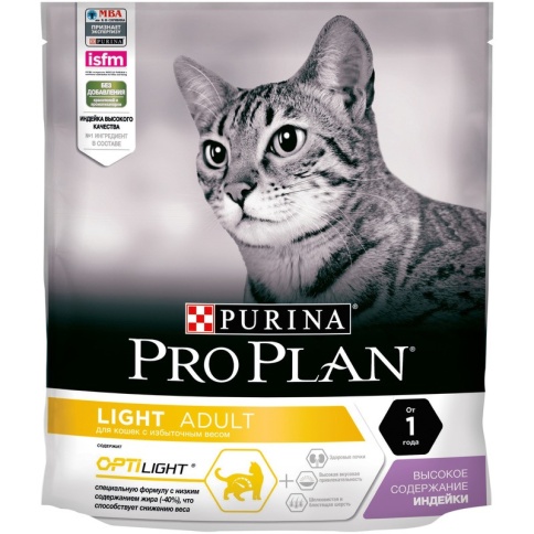 Сухой низкокаллорийный корм Pro Plan Cat Adult Light для взрослых кошек с избыточным весом и склонностью к полноте с индейкой 400 г фото 2