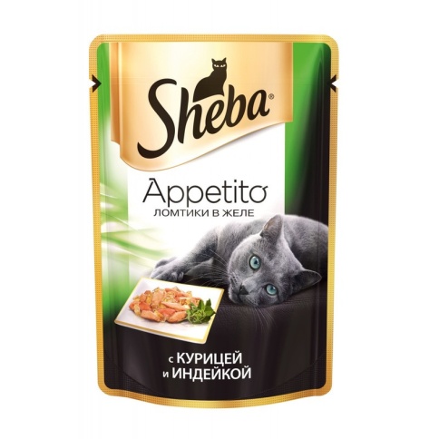 Sheba "Appetito" паучи в форме ломтиков курицы и индейки в желе для взрослых кошек - 85 г фото 2