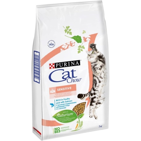 Сухой корм Purina Cat Chow Adult Sensitive для кошек с чувствительным пищеварением с лососем и домашней птицей - 7 кг фото 1