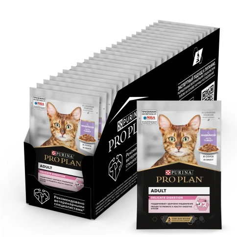 Влажный корм Purina Pro Plan Delicate для взрослых кошек с чувствительным пищеварением, с индейкой в соусе, 85 г фото 1