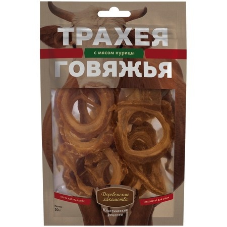 Деревенские лакомства Трахея говяжья с мясом курицы - 50 г фото 1