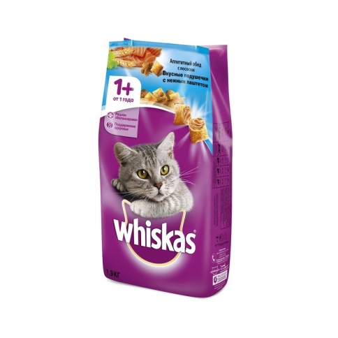 Whiskas сухой корм для взрослых кошек с паштетом из лосося - 1,9 кг фото 1
