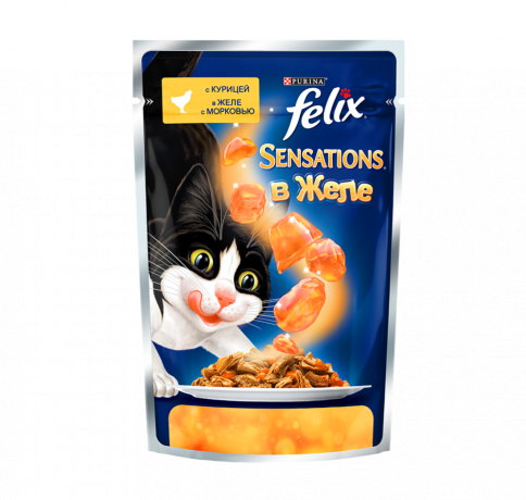 Паучи Felix Sensations для взрослых кошек с курицей и морковью в желе - 85 г фото 1