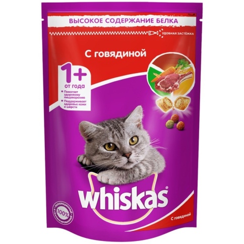 Whiskas сухой корм в виде подушечек с паштетом с говядиной 350 г фото 1