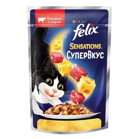 FELIX Sensations 75 г консервы для взрослых кошек супер вкус, говядина, сыр 1х26 фото 1