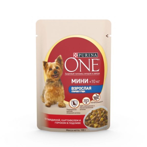 Purina One Mini Актив Говядина Картофель Горох паучи для собак 26шт x 85г. фото 1