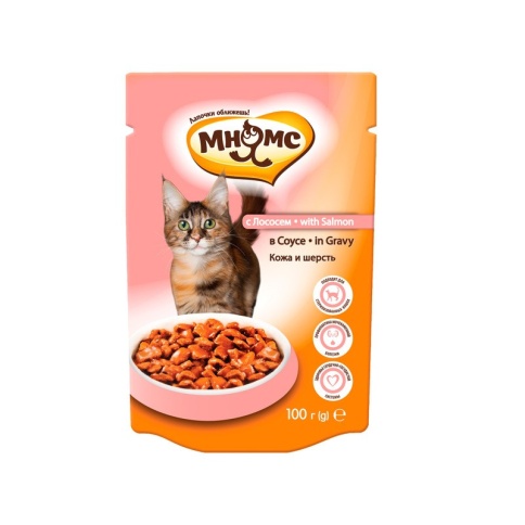 Мнямс паучи Кожа и шерсть с лососем в соусе для взрослых кошек - 100 г фото 2