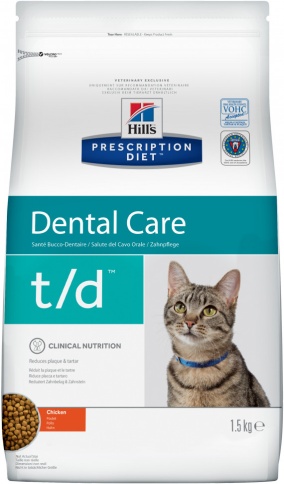 Hill's Prescription Diet t/d Dental Care корм для кошек диета для поддержания здоровья ротовой полости курица 1,5 кг фото 1