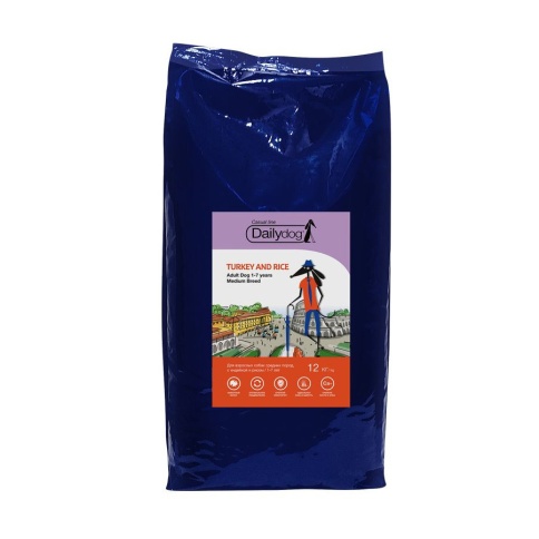 Dailydog Casual Dog Adult Medium Turkey and Rice сухой корм для взрослых собак средних пород с индейкой и рисом - 12 кг фото 1
