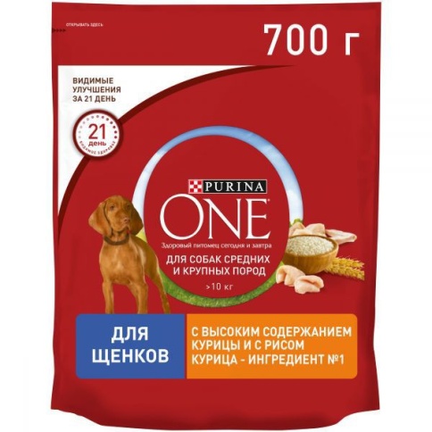 Purina One Puppy (Сухой корм для щенков средних и крупных пород, с высоким содержанием курицы и с рисом) 700г фото 1