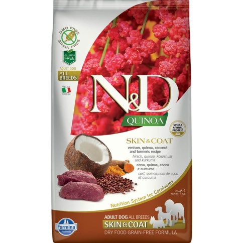 Farmina N&D Dog Grain Free quinoa skin & coat venison корм для собак здоровая кожа и шерсть с олениной и киноа 2,5 кг фото 2