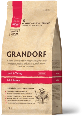 Сухой корм Grandorf Holistic Adult Indoor ягненок с индейкой для домашних кошек, 2 кг фото 1