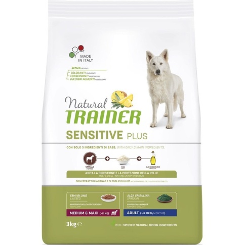 Trainer Natural Sensitive Plus гипоаллергенный сухой корм для взрослых собак средних и крупных пород с кониной 3 кг фото 1