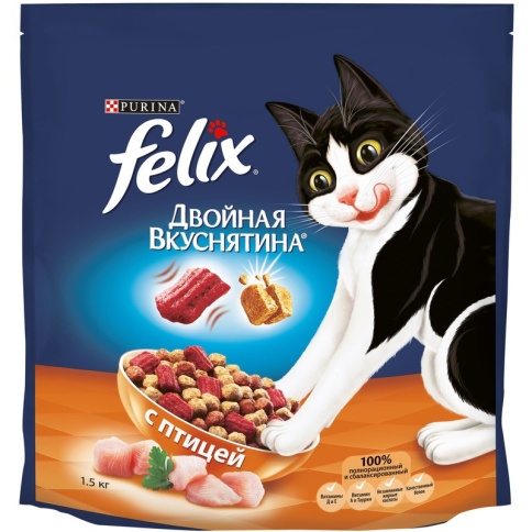 Сухой корм Felix Двойная вкуснятина для взрослых кошек с птицей - 1,5 кг фото 1