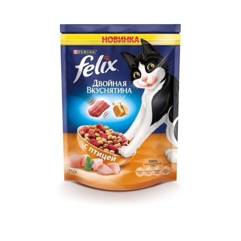 Сухой корм Felix Двойная вкуснятина для взрослых кошек с птицей 750 г фото 1
