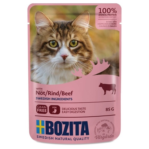Bozita Pouch Beef влажный корм для взрослых кошек с кусочками в соусе с говядиной - 85 г фото 1