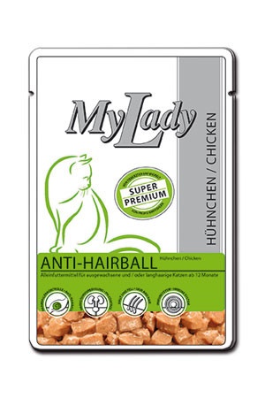 Паучи Dr. Alder's My Lady Anti-Hairball для взрослых длинношерстных кошек для профилактика образования комочков шерсти с мясом курицы 85 г фото 1
