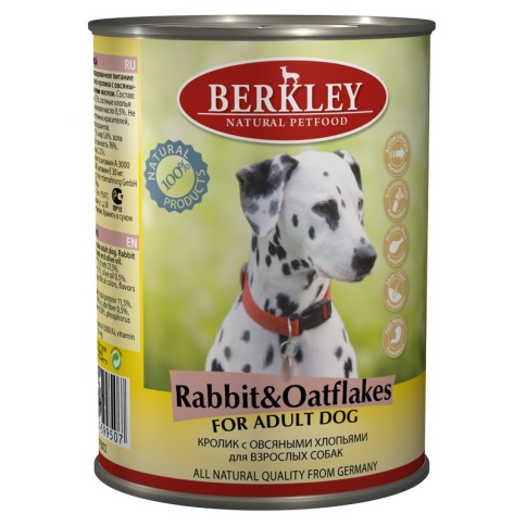 Berkley Adult Dog Rabbit & Oatflakes паштет для взрослых собак с натуральным мясом кролика, овсяными хлопьями - 400 г фото 2