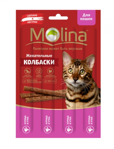 Molina Жевательные колбаски для кошек с курицей и уткой 20 г фото 1