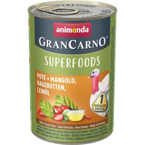 Animonda Gran Carno Superfoods влажный корм c индейкой, мангольдом, шиповником и льняным маслом для взрослых собак - 400 г фото 1