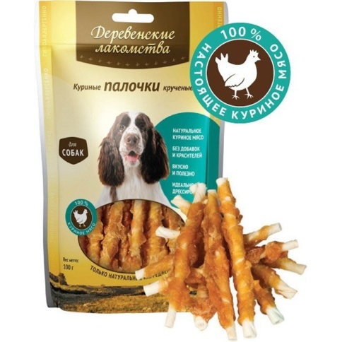ДЕРЕВЕНСКИЕ ЛАКОМСТВА 100 % Мяса Куриные палочки крученые для собак 100 гр фото 2