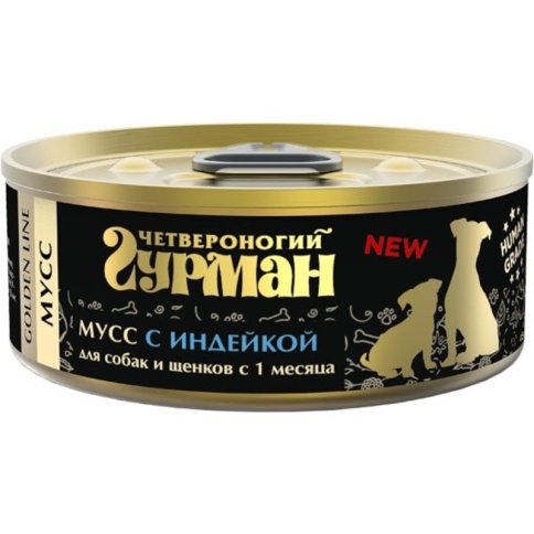 Четвероногий гурман Golden line мусс для собак и щенков с индейкой - 100 г фото 1