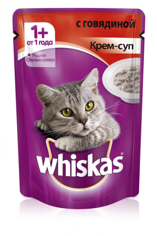 Whiskas крем-суп рагу с говядиной 1+ 85 г фото 1