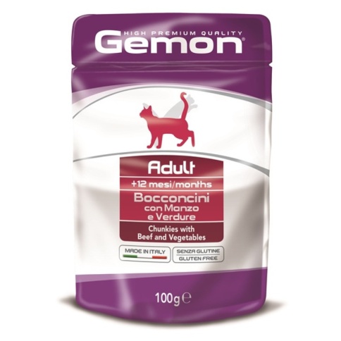 Gemon Cat Pouch паучи для кошек кусочки говядины с овощами - 100 г фото 2