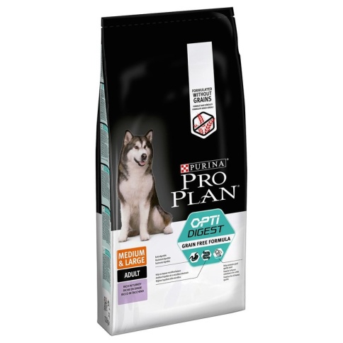 Purina Pro Plan Optidigest Grain Free для взрослых собак средних и крупных пород с чувствительным пищеварением с индейкой - 12 кг фото 1